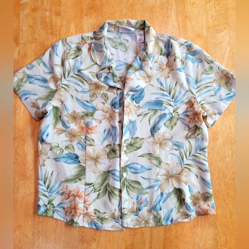 EUC VINTAGE Alfred Dunner floral button down top shirt blouse